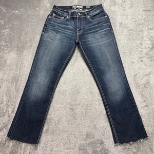 BKE Alec Straight Leg Jeans Men 31XL Blue Good Raw Hem Distressed Stretch